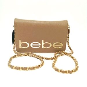 Bebe Taupe Logo Baguette Cross Body Shoulder Bag